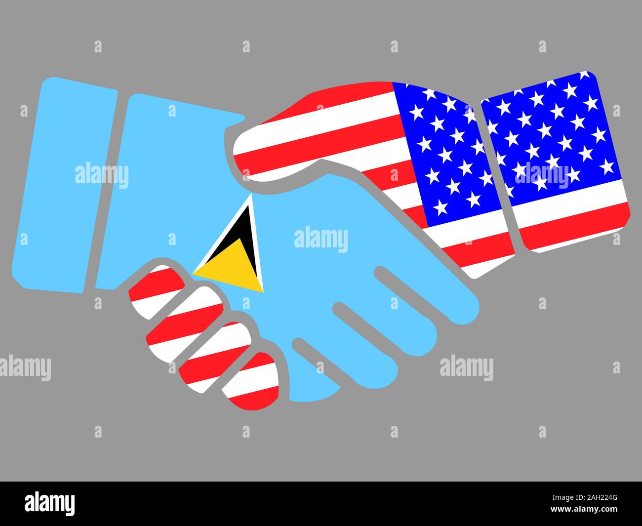 Saint Lucia and USA flags Handshake vector Stock Vector