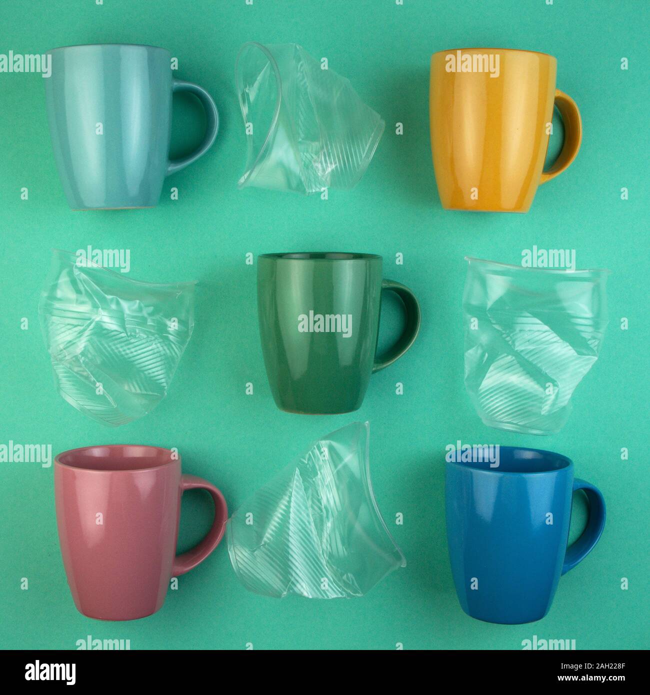 Ecology concept stop plastic pollution. Plastic waste. Pattern from