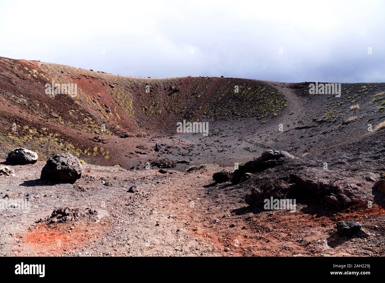 Italy Catania, Etna volcano, 03 May 2019 : An extinct crater of Etna Stock Photo
