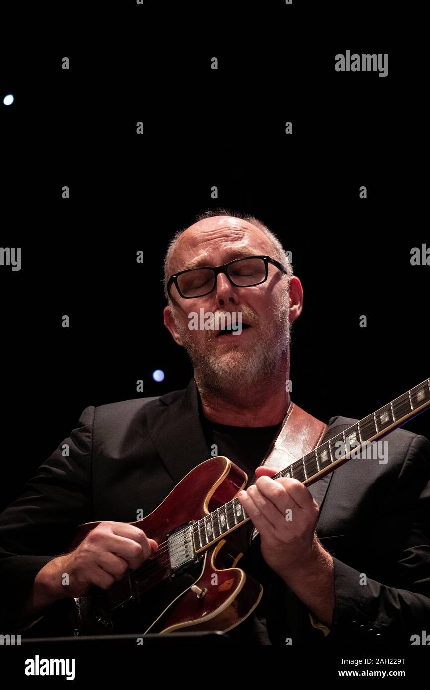 Mike Walker soloing on guitar, Scarborough Jazz Festival 2019 Stock Photo