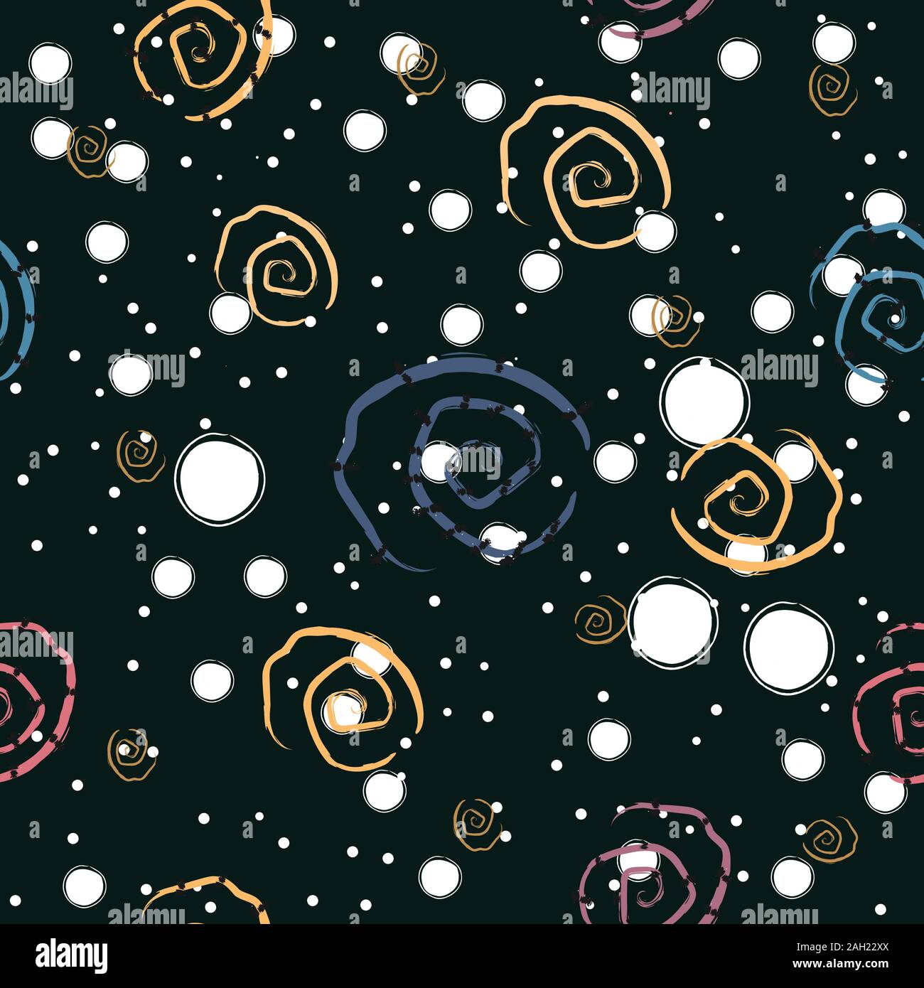 Cute Seamless Pattern with Spirals and Stars. Vector Illustration. Stock Vector