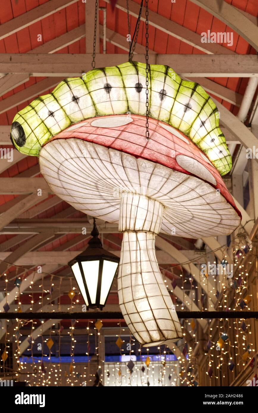 The Caterpillar, Alice in wonderland, Chinese lantern Christmas decorations Stock Photo