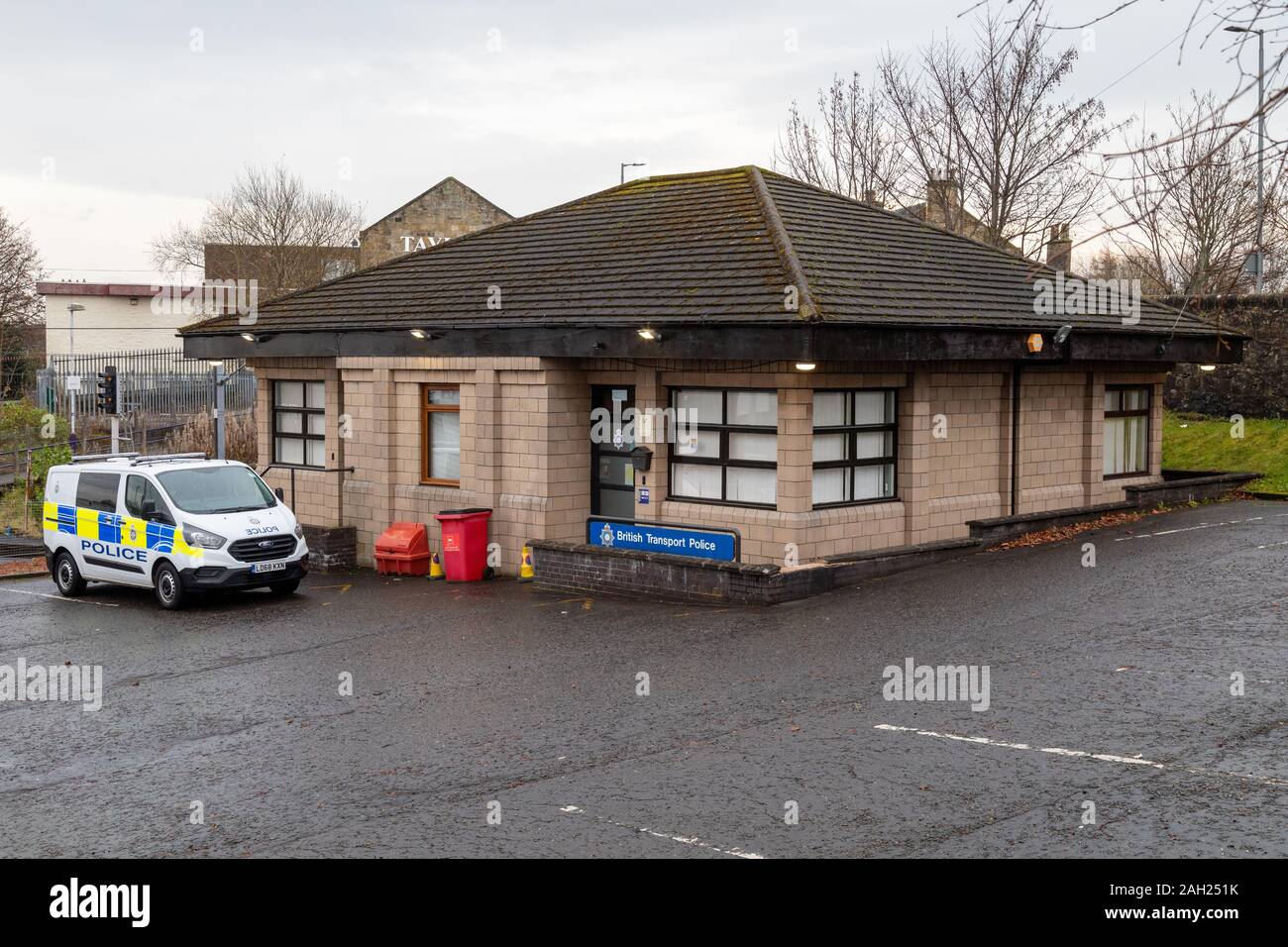 The British Transport Police Station situated in the car park of Kilwinning railway station in North Ayrshire, United Kingdom Stock Photo