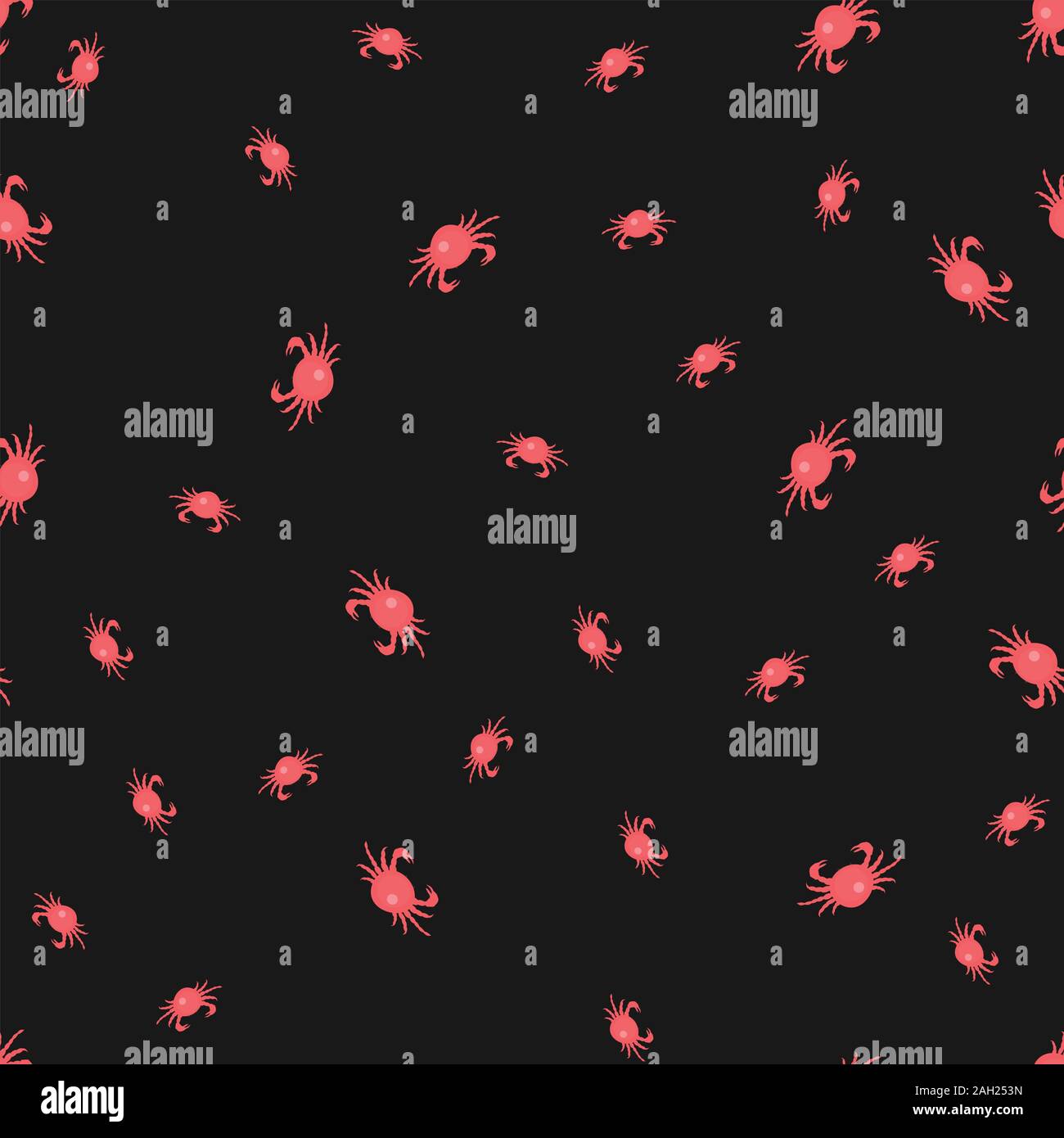 Seamless pattern with red crabs on white background. Vector Illustration Stock Vector
