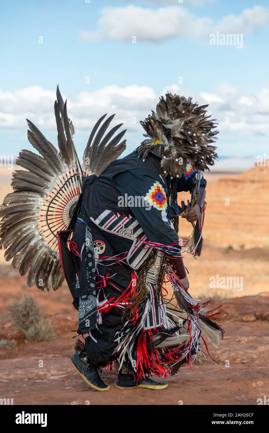 Navajo Dancer, Monument Valley, Arizona and Utah border, USA Stock Photo