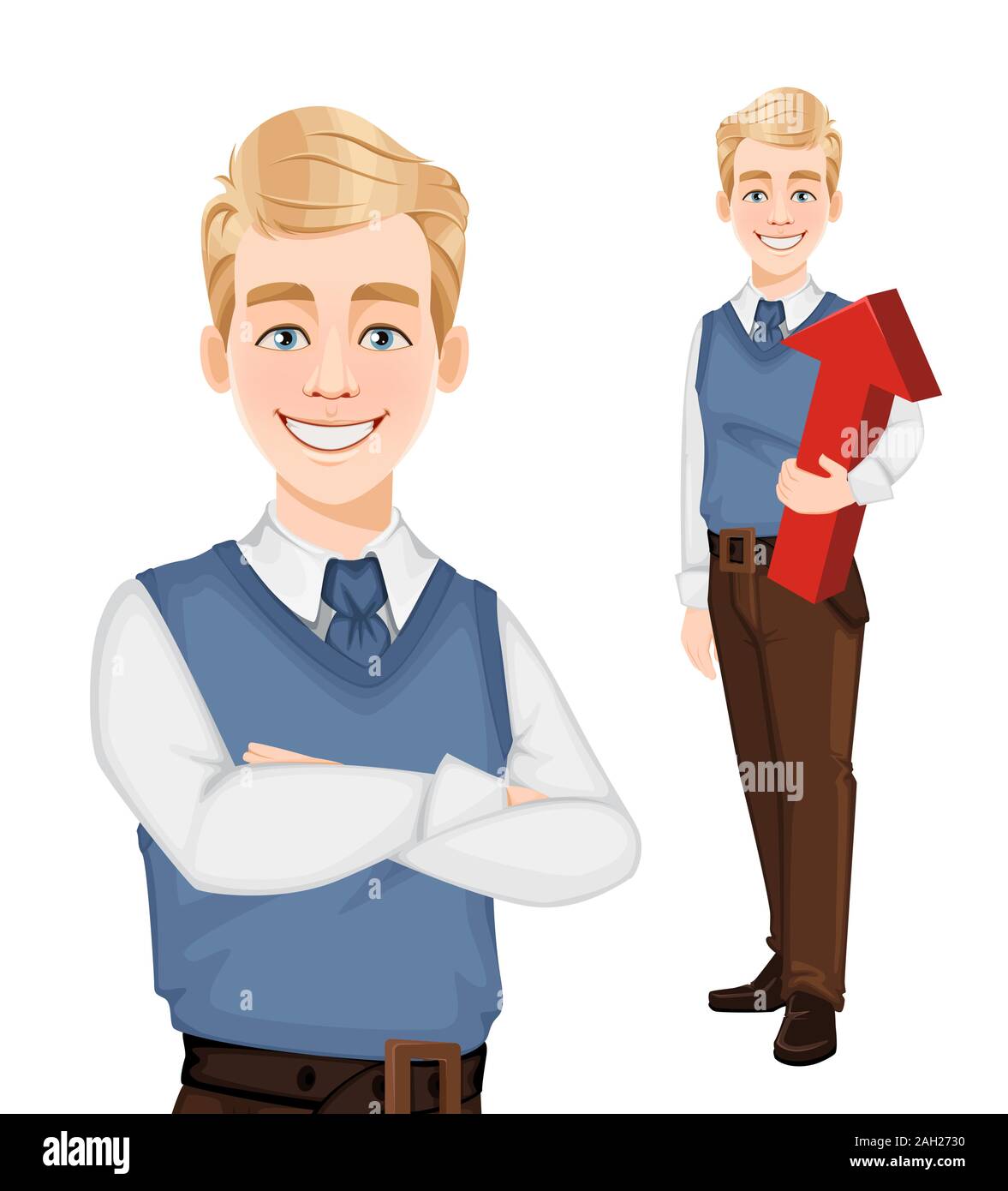 Successful business man in office style clothes, set of two poses. Handsome blonde businessman. Cheerful cartoon character. Vector illustration on whi Stock Vector Image & Art - Alamy Successful business man in office style clothes, set of two poses. Handsome blonde businessman. Cheerful cartoon character. Vector illustration on whi Stock Vector Image & Art - Alamy
