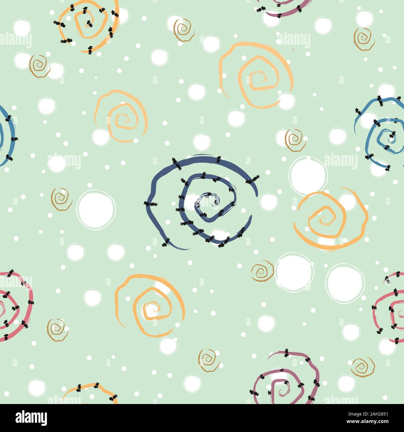 Cute Seamless Pattern with Spirals and Stars. Vector Illustration. Stock Vector