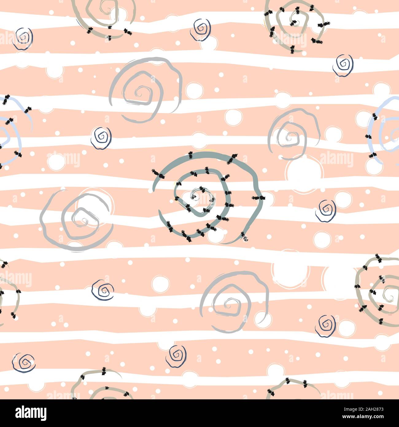 Cute Seamless Pattern with Spirals and Stars. Vector Illustration. Stock Vector