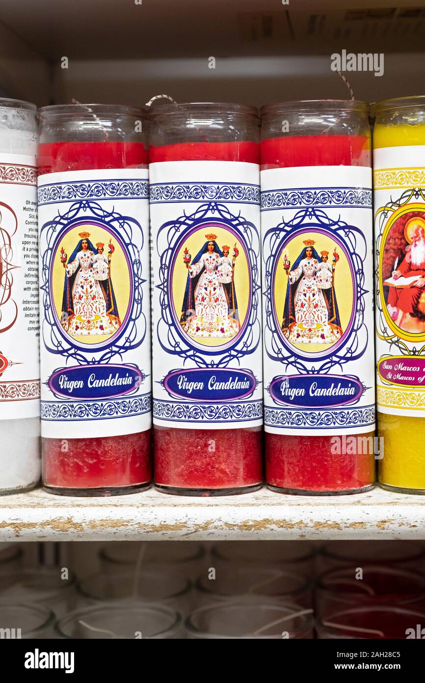 Spiritual religious scented candles for sale at Candalaria Botanica, a