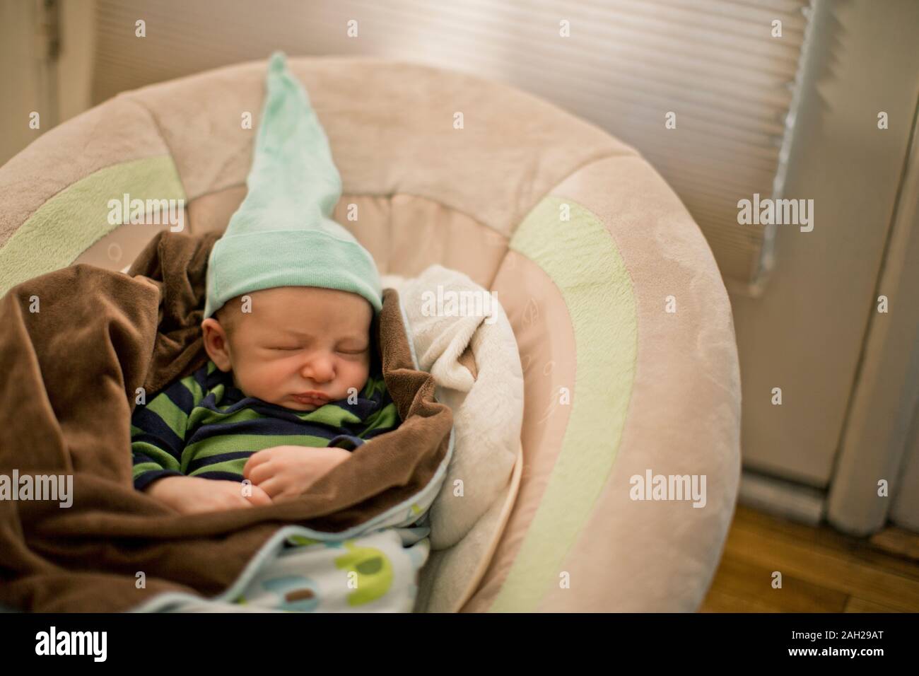 Newborn baby boy sleeping Stock Photo