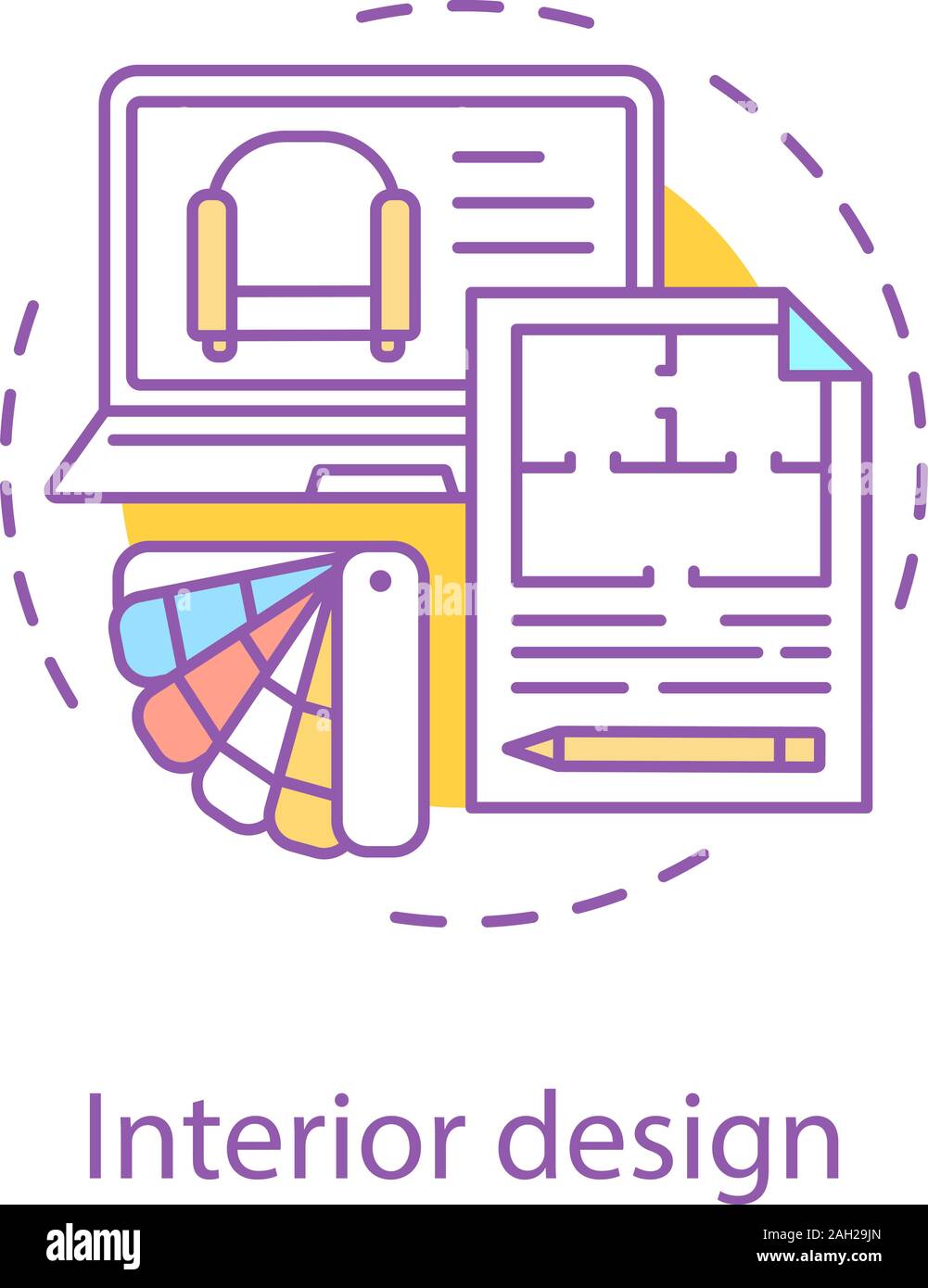 Interior design concept icon. Furniture development idea thin line illustration. Floor plan. Vector isolated outline drawing Stock Vector