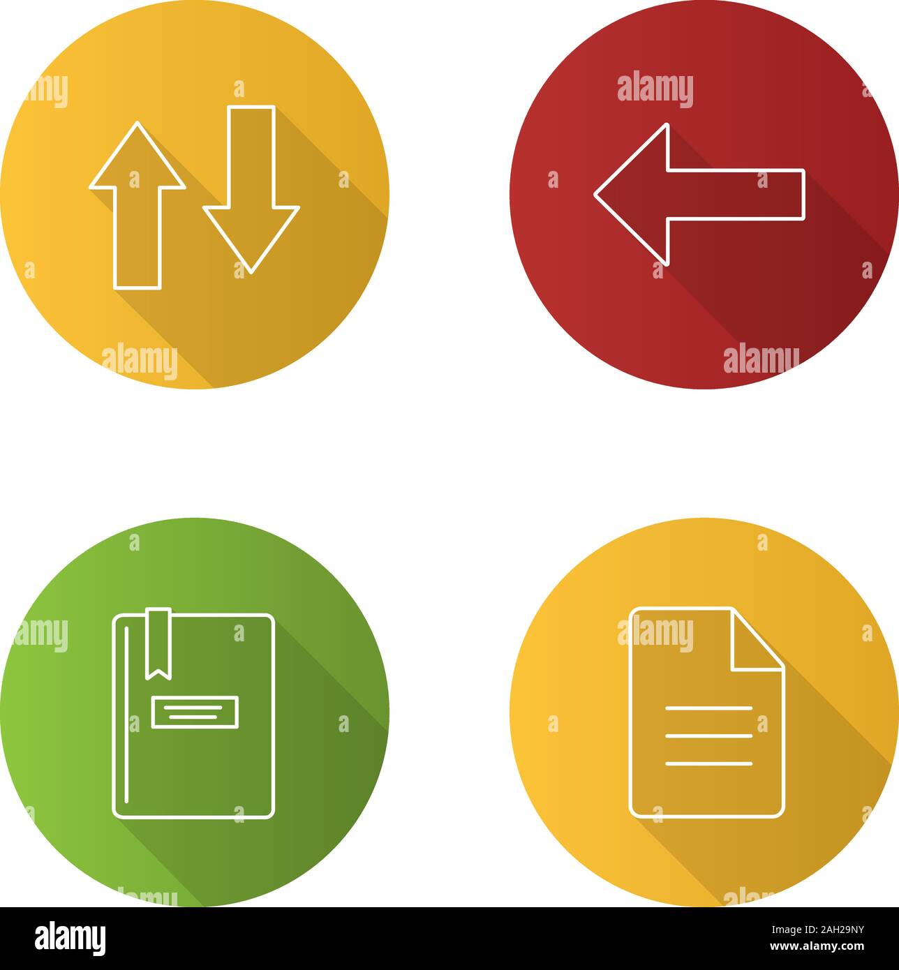 UI/UX flat linear long shadow icons set. Vertical swap, back arrow