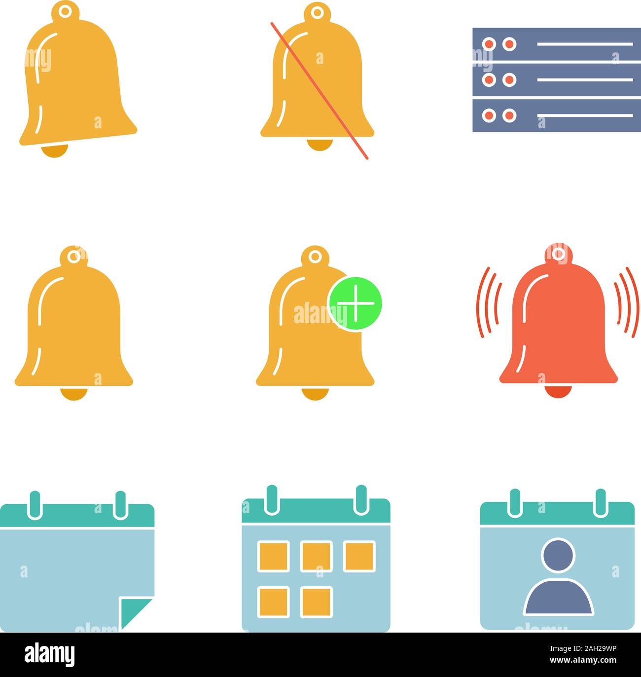 Ui Ux Glyph Color Icons Set Notifications Modes List Reminder Alarm Calendar Contact Date Range Silhouette Symbols On White Background With No Stock Vector Image Art Alamy