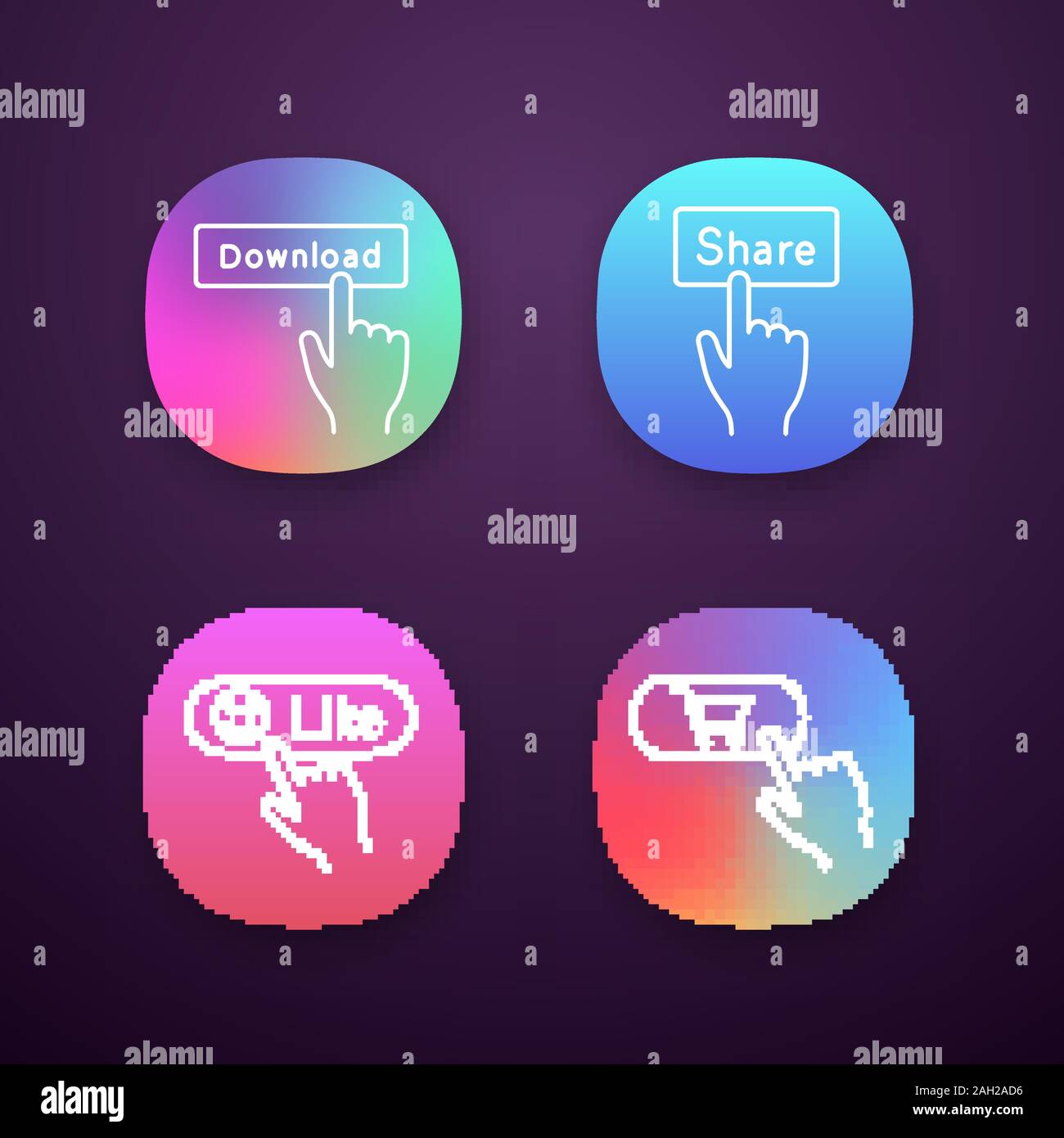 Click app icons set. Download, share, like, buy. UI/UX user interface ...