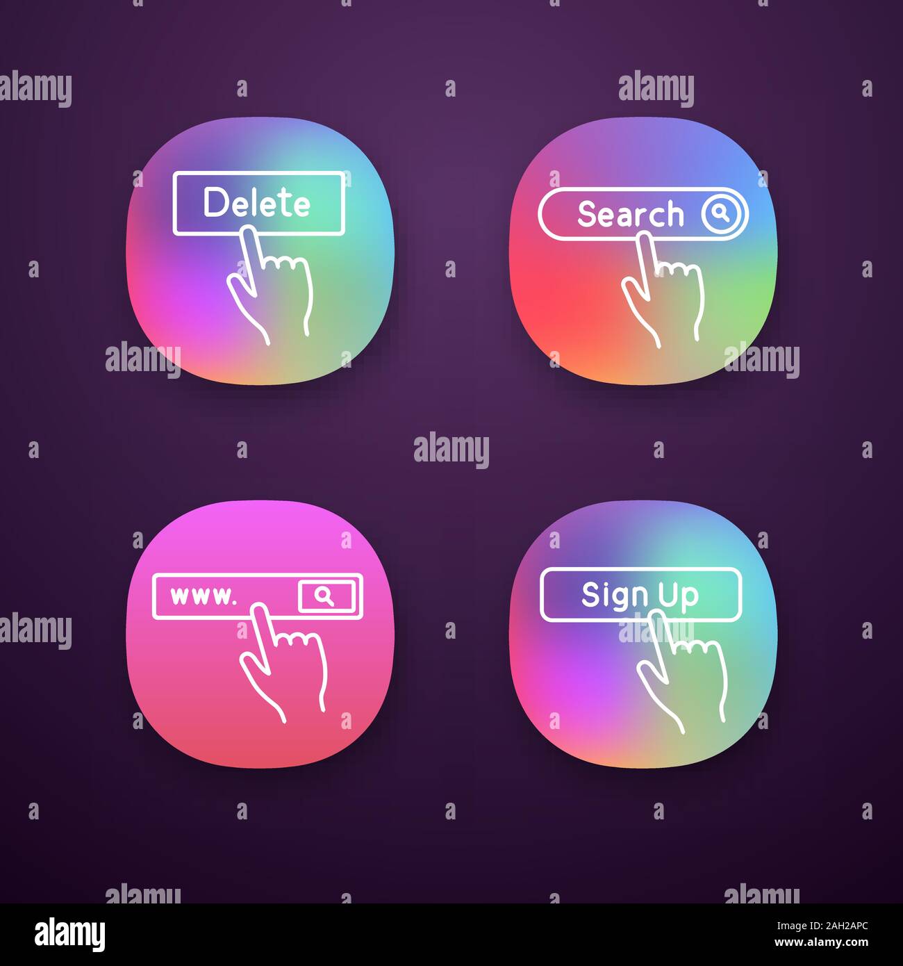 Click app icons set. Apps buttons. Search bar, delete, sign up. UI/UX ...