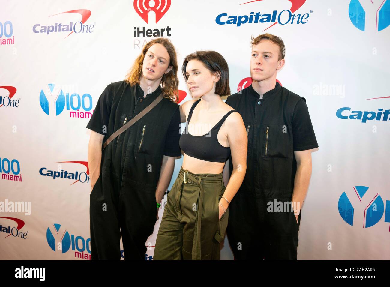 Sunrise, United States. 22nd Dec, 2019. Spencer Ernst, Chelsea Lee and Max Ernst of SHAED pose backstage during the Y100 Jingle Ball at the BB&T Center on December 22, 2019 in Sunrise, Florida. Credit: The Photo Access/Alamy Live News Stock Photo