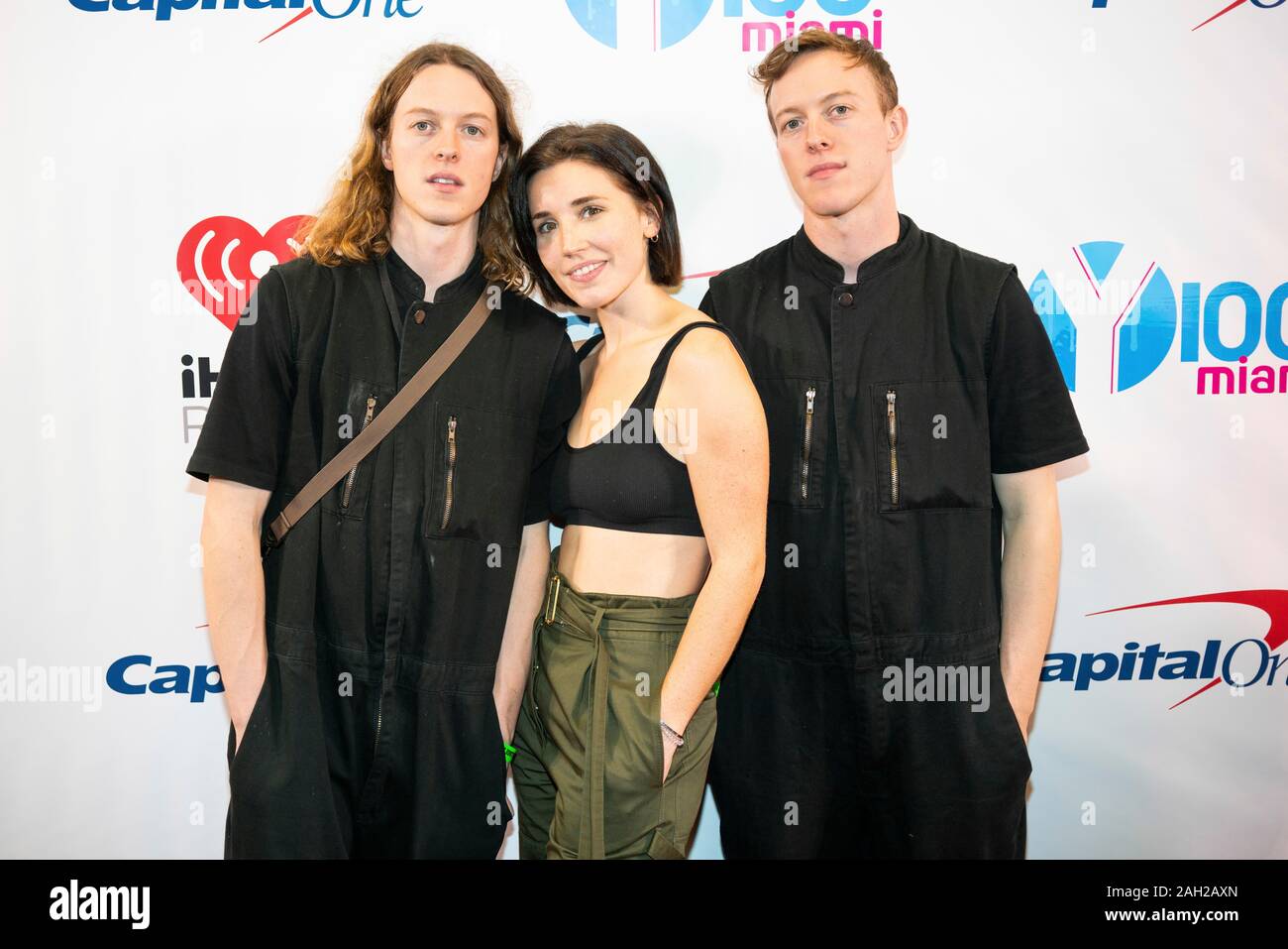 Sunrise, United States. 22nd Dec, 2019. Spencer Ernst, Chelsea Lee and Max Ernst of SHAED pose backstage during the Y100 Jingle Ball at the BB&T Center on December 22, 2019 in Sunrise, Florida. Credit: The Photo Access/Alamy Live News Stock Photo