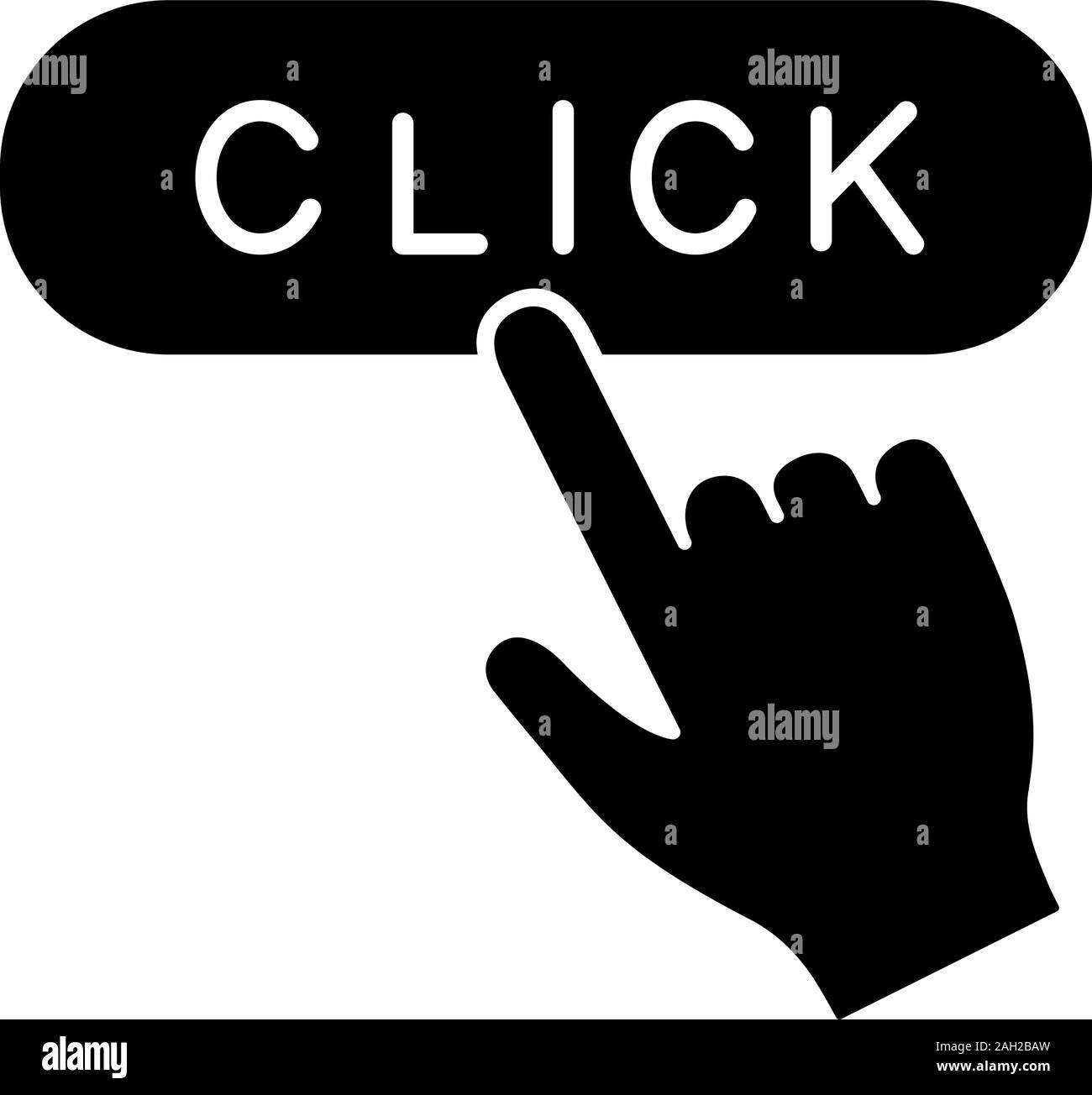 Click button glyph icon. Webpage navigation. Hand pressing button. Silhouette symbol. Negative space. Vector isolated illustration Stock Vector