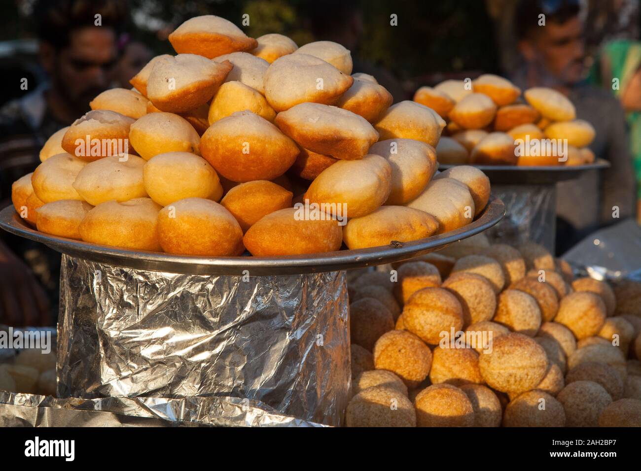 Pani puri at a food stall in the bazaar at the Cotton Market in the old city of  Delhi Stock Photo