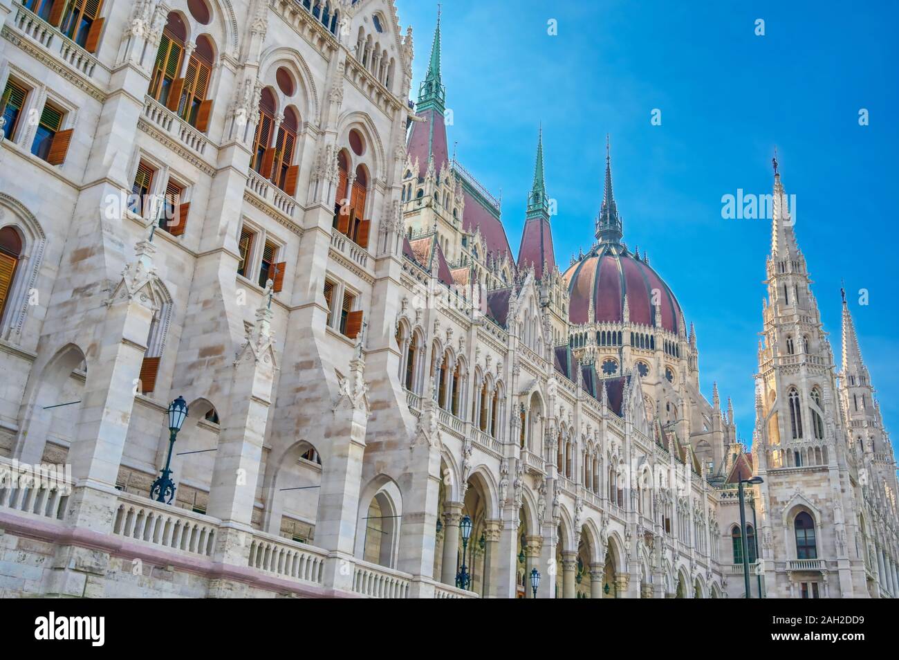The exterior of the Hungarian Parliament Building in Budapest, Hungary. Stock Photo