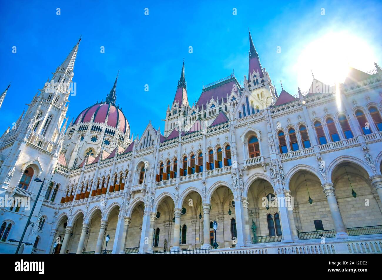 The exterior of the Hungarian Parliament Building in Budapest, Hungary. Stock Photo