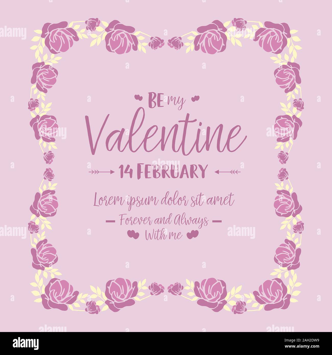 Decoration of greeting card happy valentine, with pink and white floral ...