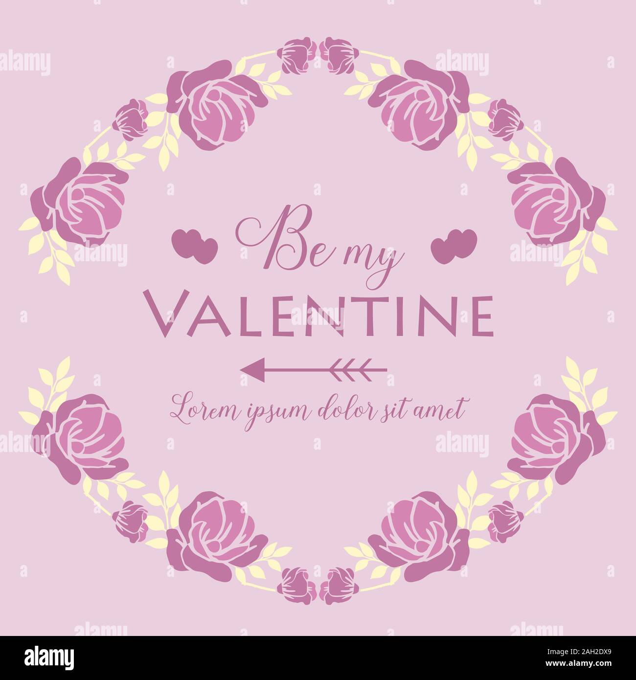 Decoration of greeting card happy valentine, with pink and white floral ...