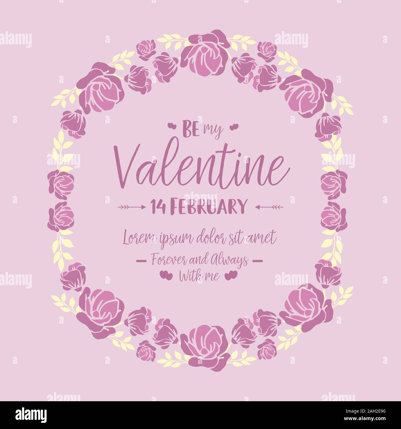 Invitation card decor happy valentine, with pink wreath frame elegant ...