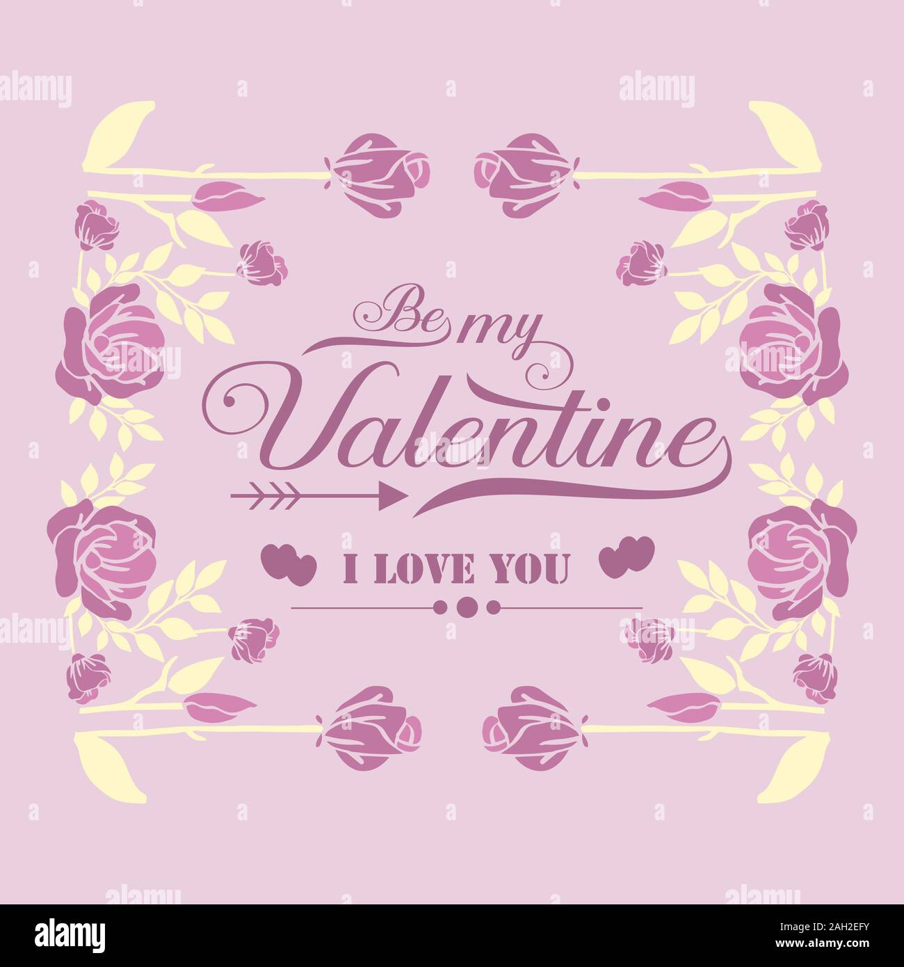 Modern greeting card happy valentine, with pink wreath frame seamless ...