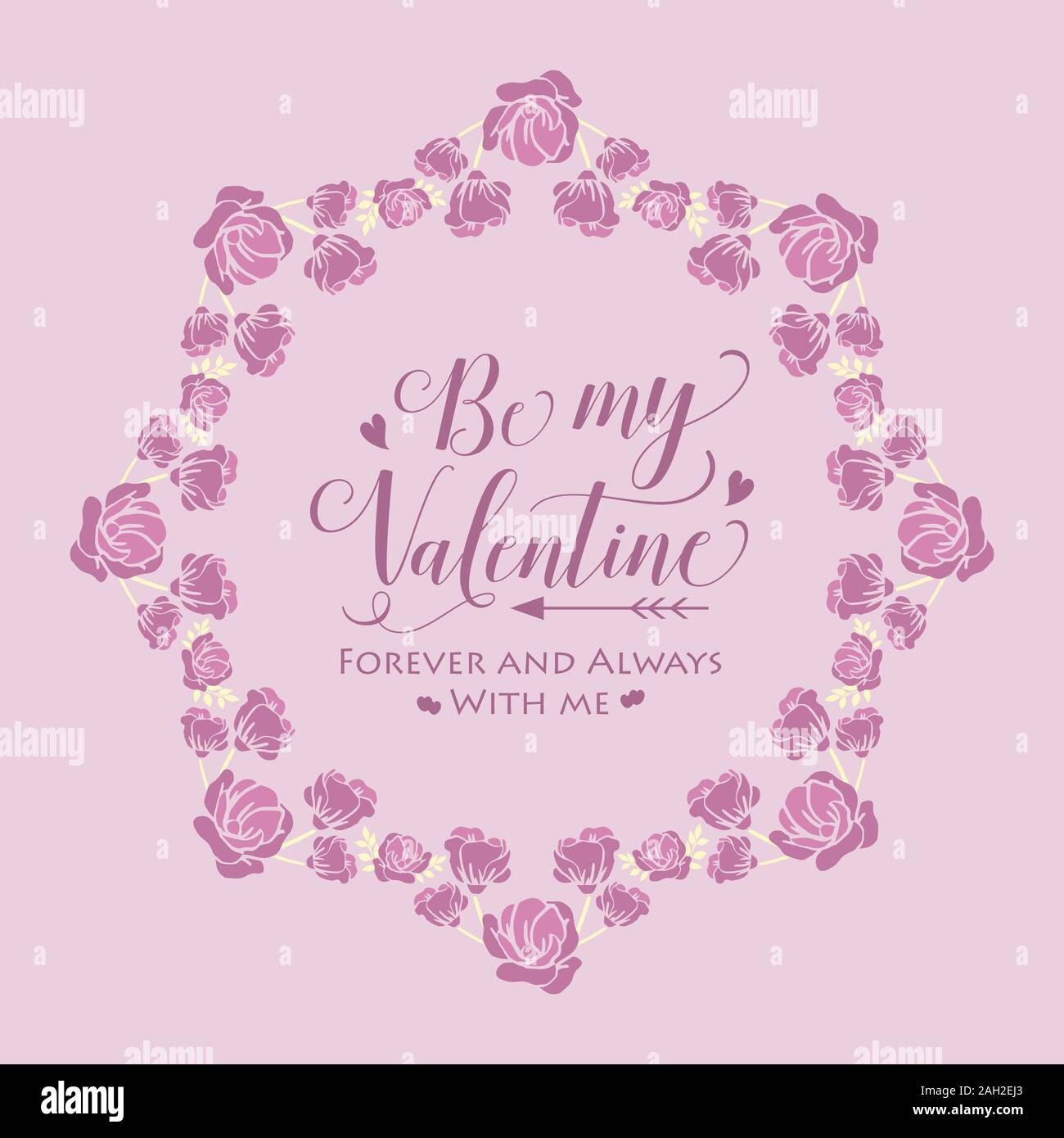 Modern greeting card happy valentine, with pink wreath frame seamless ...