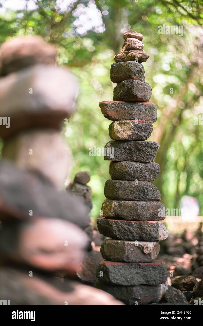 Pile of stones at Khao Kradong travel attraction in Buriram province, Thailand. Stock Photo