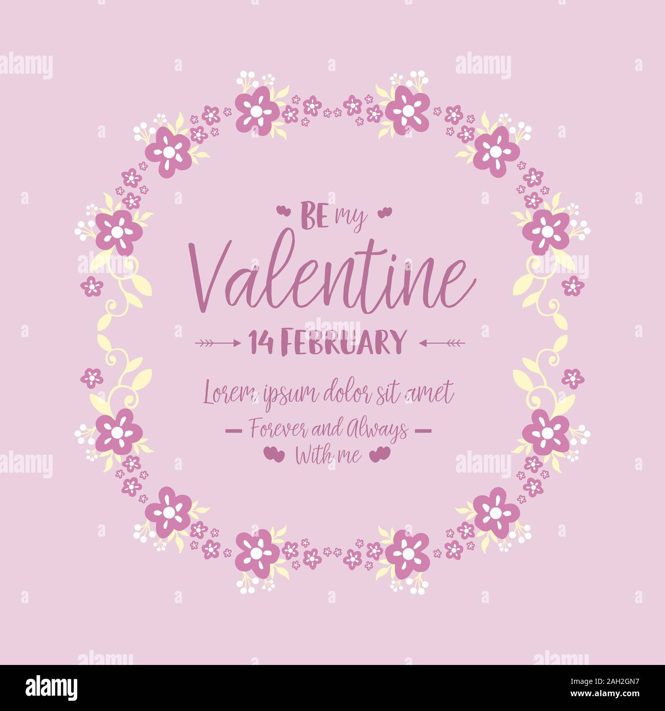 Card template happy valentine elegant, with pink and white wreath frame ...
