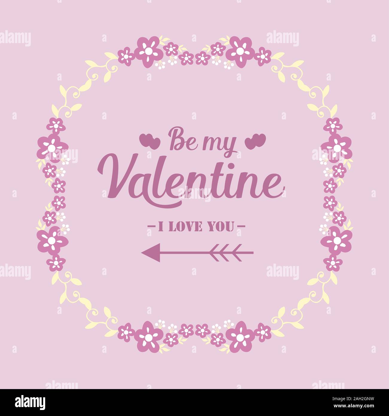 Card template happy valentine elegant, with pink and white wreath frame ...