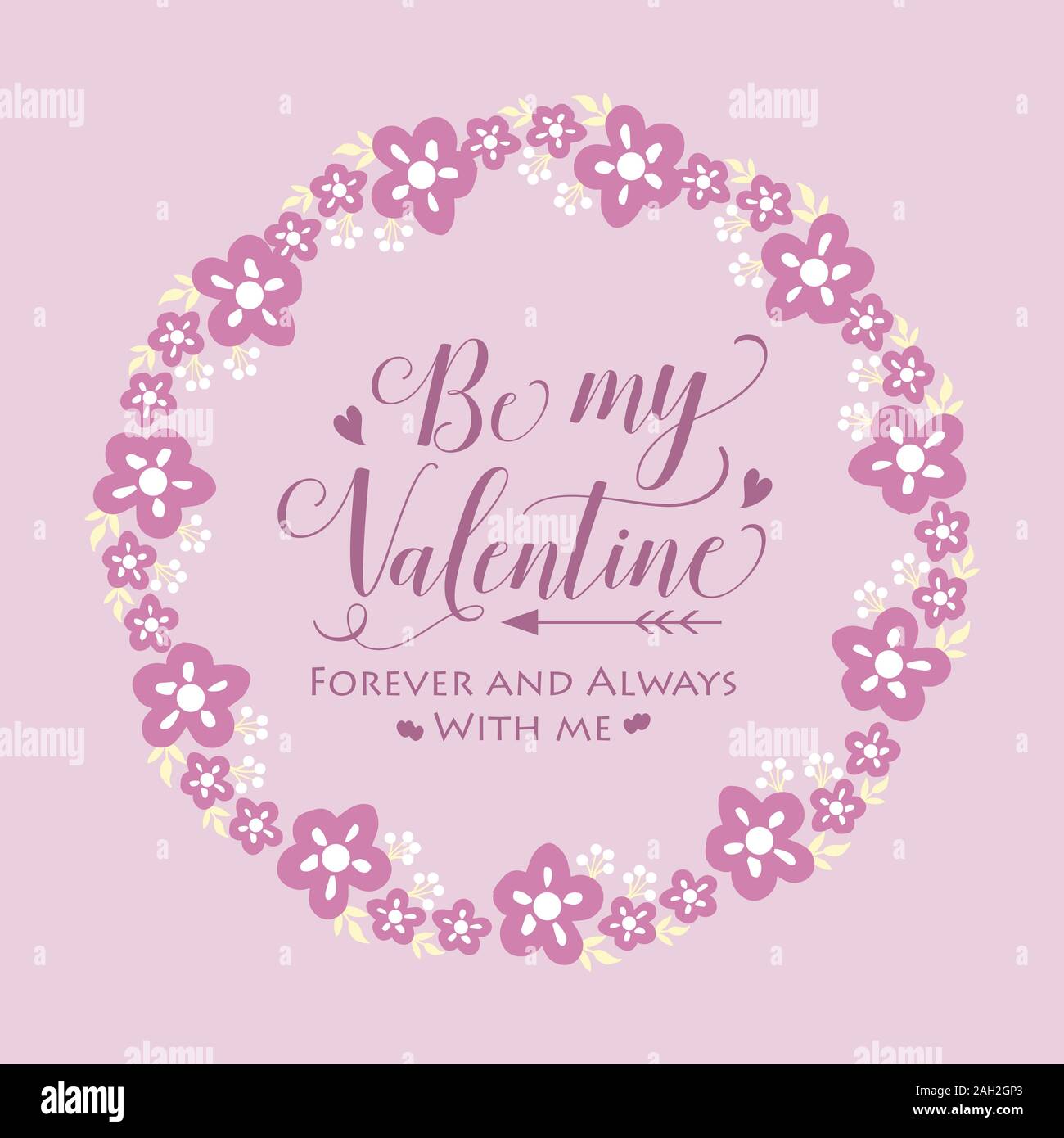 Card template happy valentine elegant, with pink and white wreath frame ...