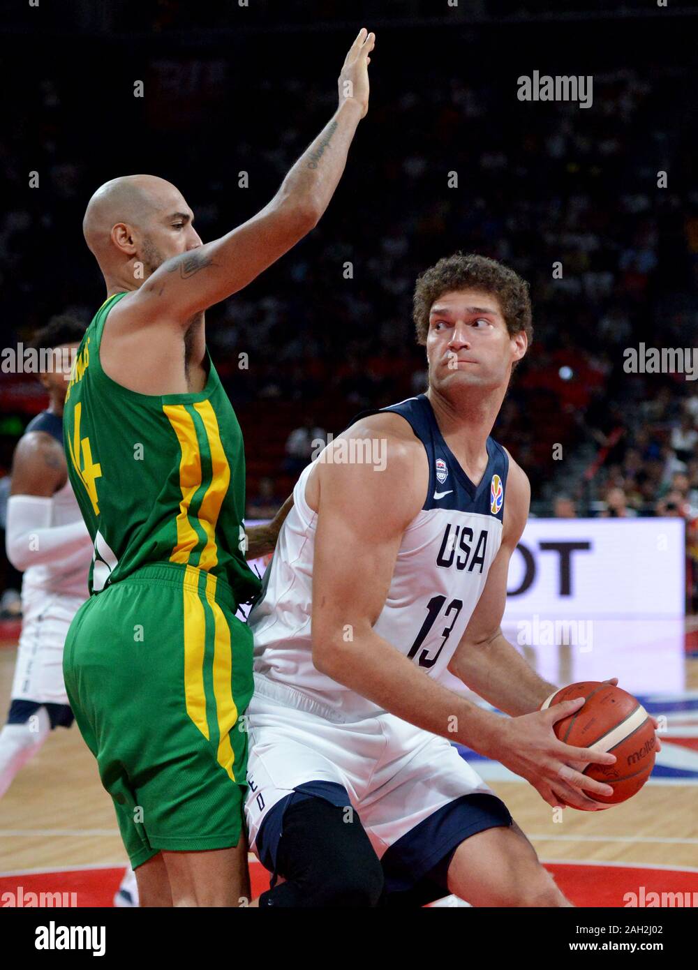 Brook Lopez (United States) against Marquinhos Souza (Brazil). FIBA  Basketball World Cup China 2019 Stock Photo - Alamy