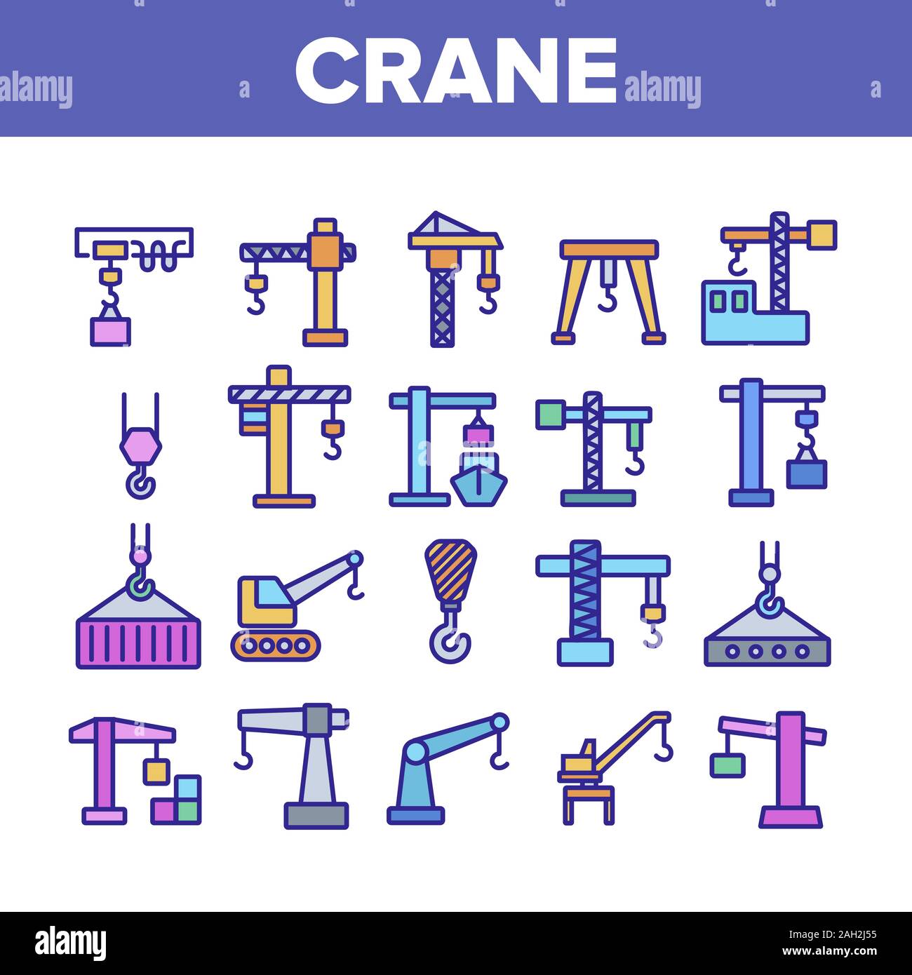 Crane Building Machine Collection Icons Set Vector Stock Vector Image ...
