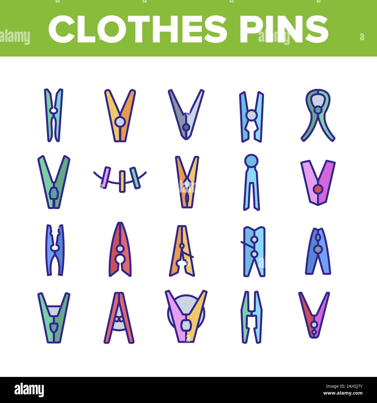 Clothes Pins Fasteners Collection Icons Set Vector Stock Vector Image & Art Alamy
