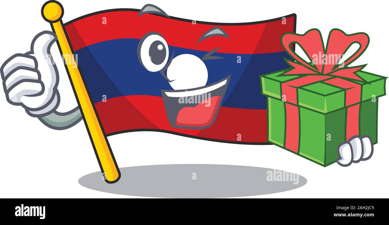 happy face flag laos Scroll character with gift box Stock Vector