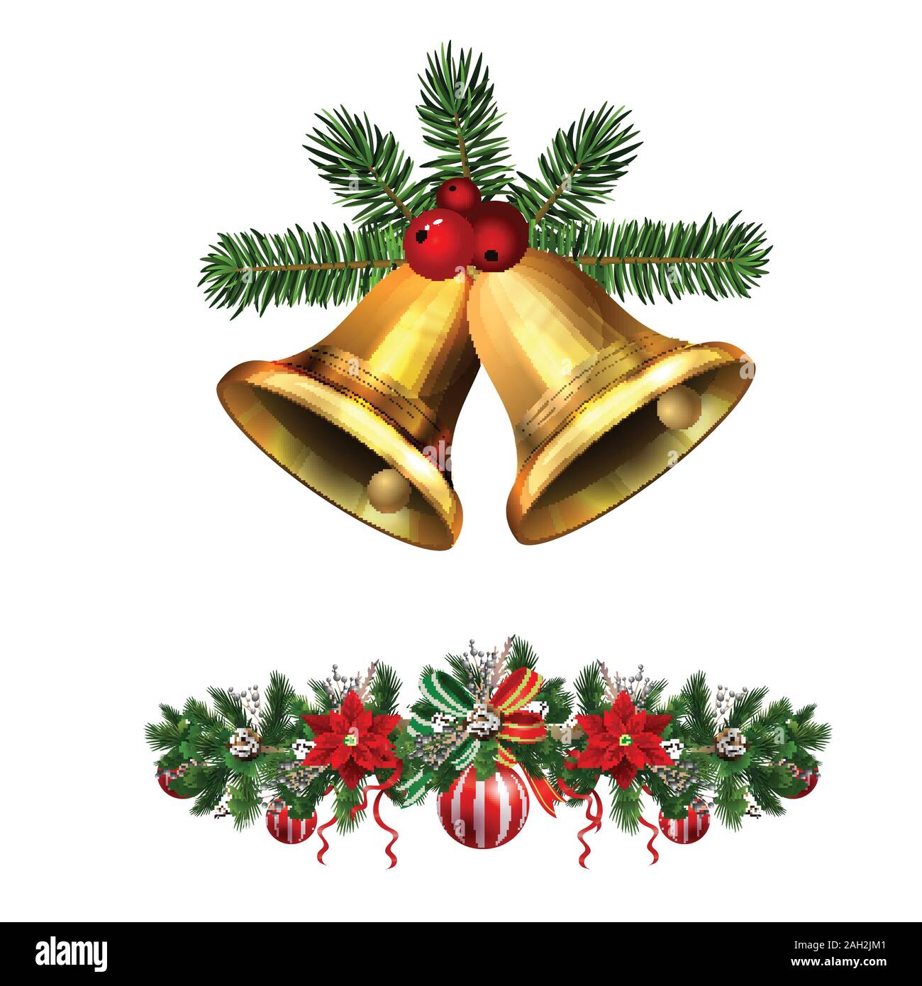 Christmas decorations with fir tree golden jingle bells Stock Vector ...