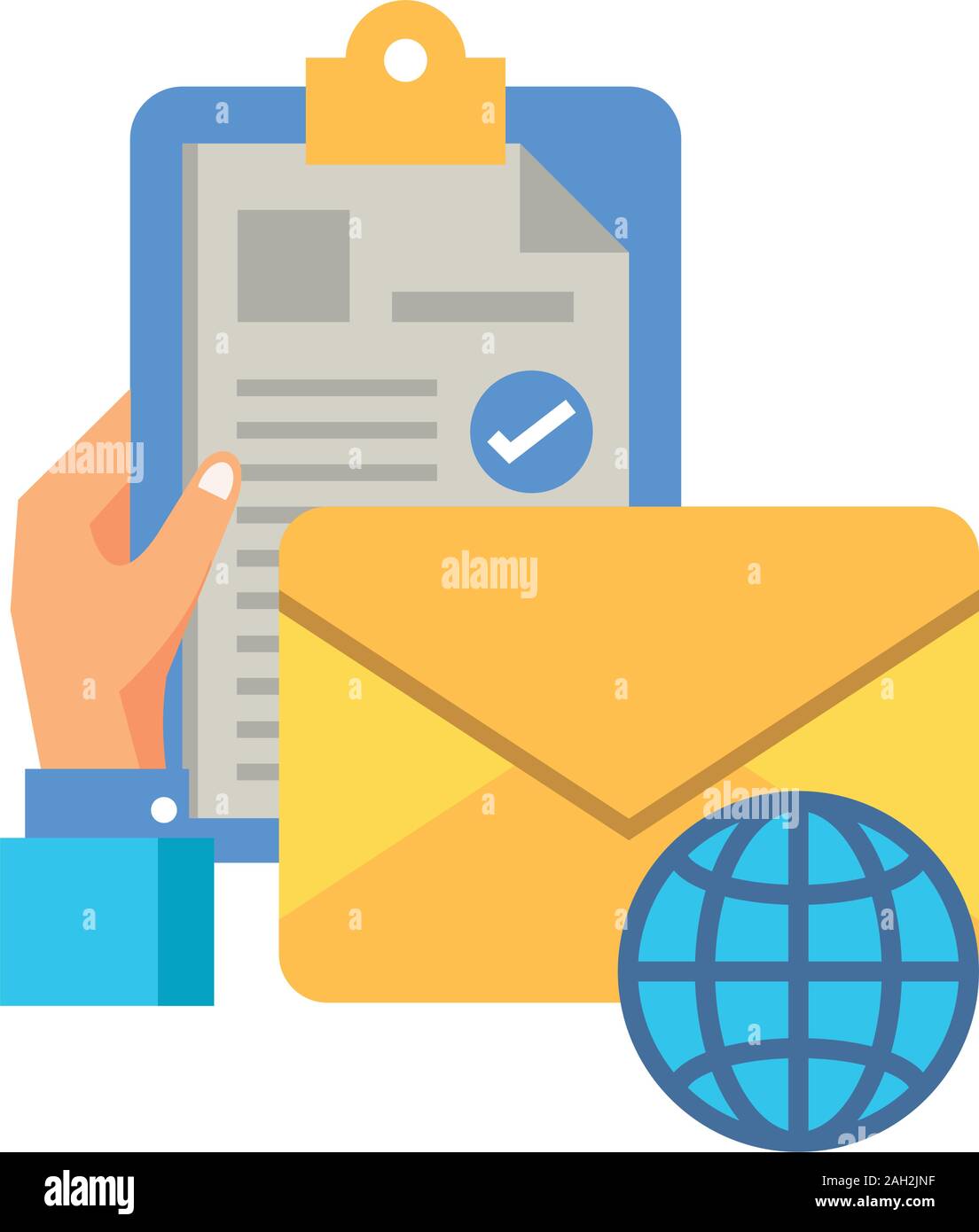 hand with clipboard checklist and envelope Stock Vector