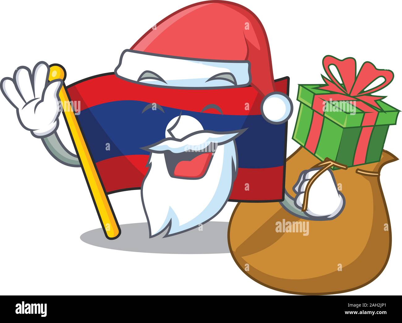 Santa flag laos Scroll Cartoon character design with box of gift Stock Vector