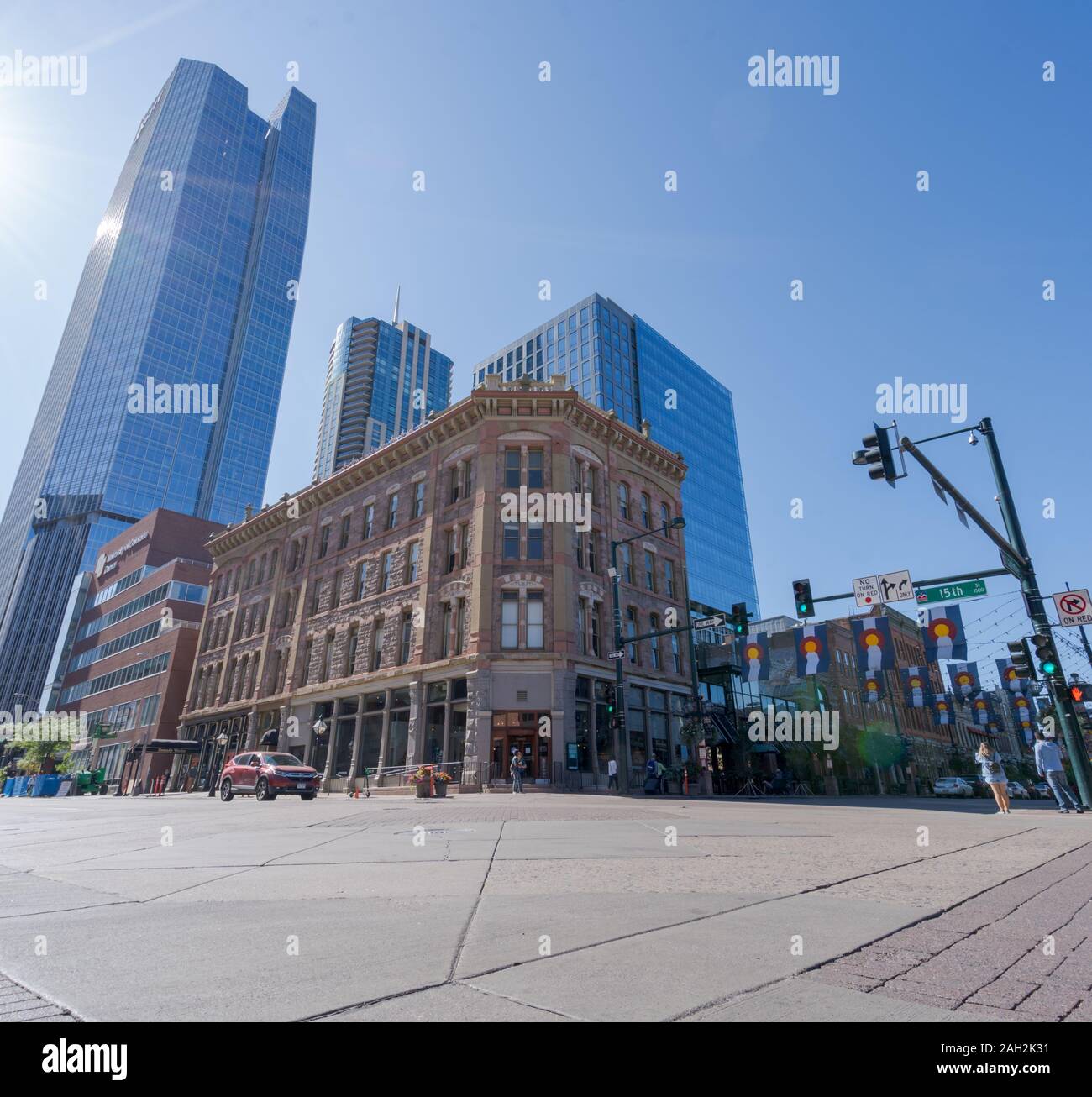 Street level view of Downtown Denver at Larimer Square, Colorado Stock Photo