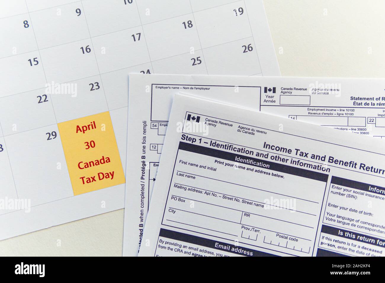 April 30 - Canada Tax Day . Deadline to sub,it Personal Income Tax Returns  Stock Photo - Alamy