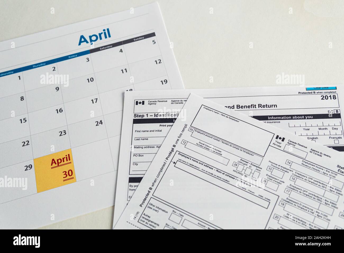 April 30 - Canada Tax Day . Deadline to sub,it Personal Income Tax Returns  Stock Photo - Alamy
