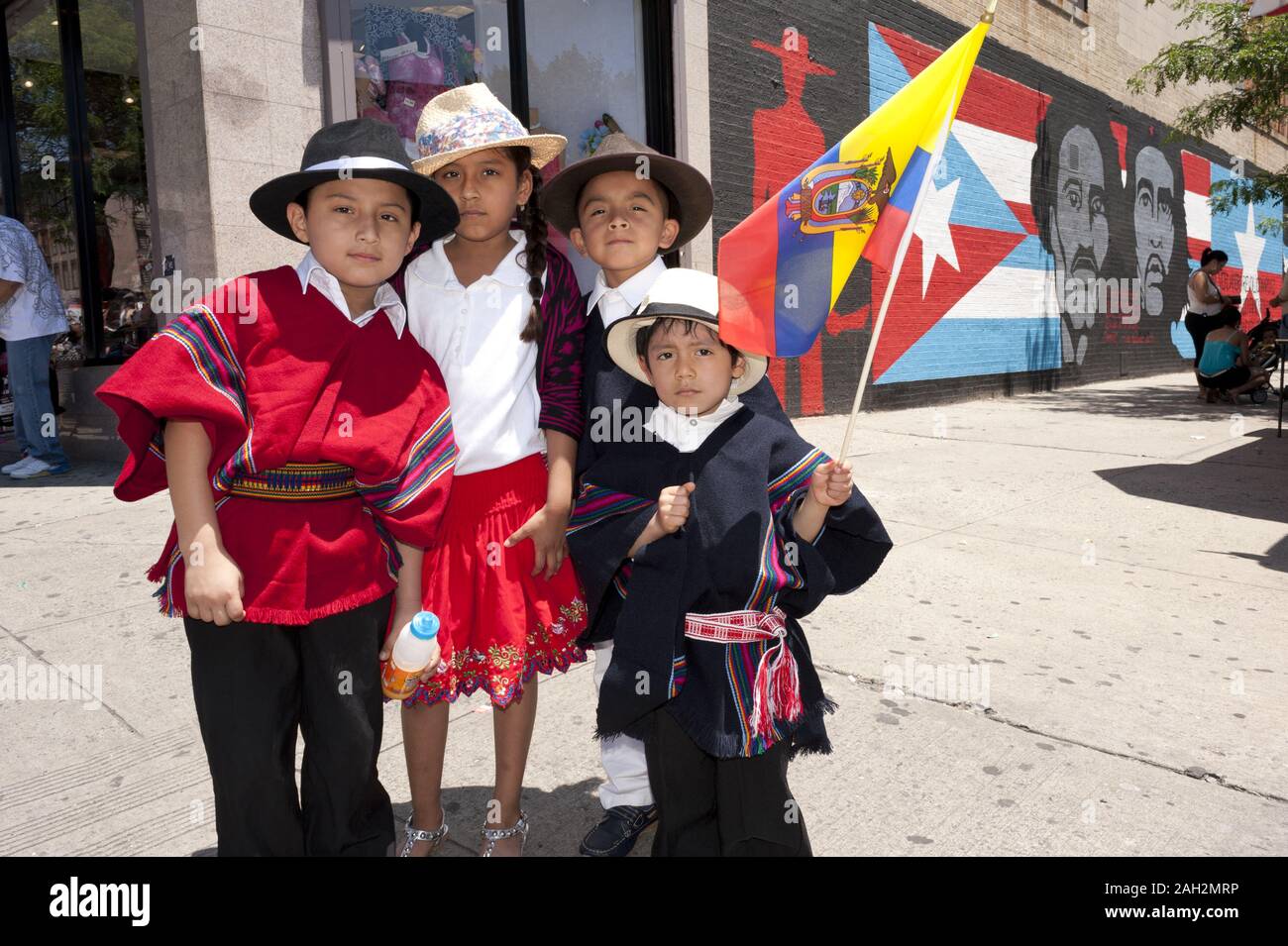 Ecuadorian-American children participate in The Children's Evangelical Parade in East Harlem in NYC. Stock Photo