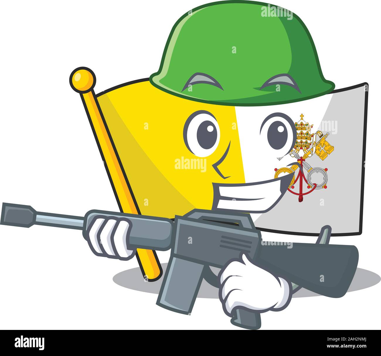 A mascot of flag vatican city Scroll Army with machine gun Stock Vector