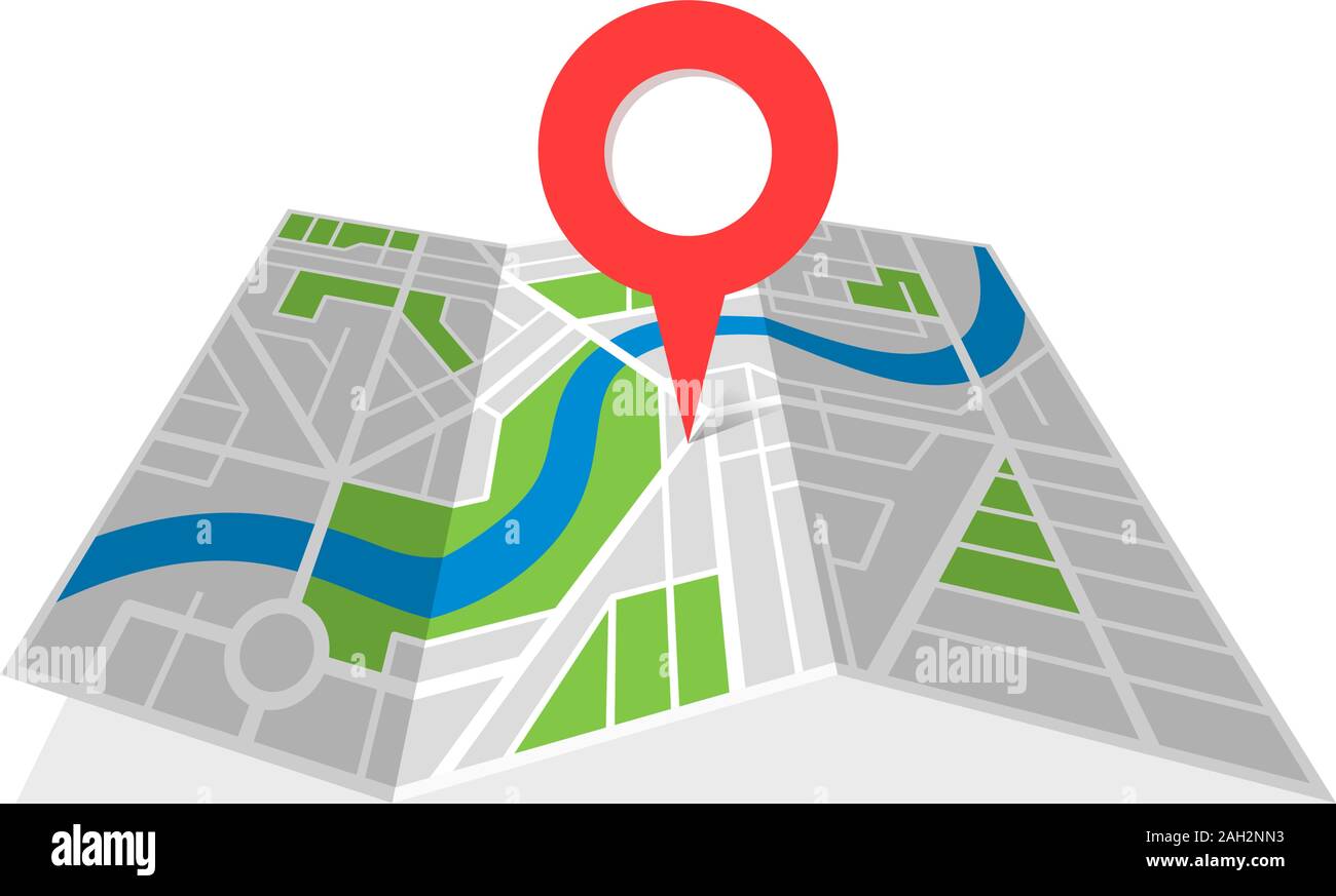 City street cartography folded map with navigation location pin pointer. Finding the way direction concept vector illustration Stock Vector