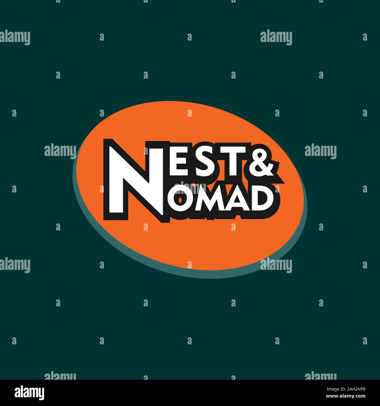 Nest & Nomad Logo Design Template, Orange Ellipse Design Template, Black, White Stock Vector