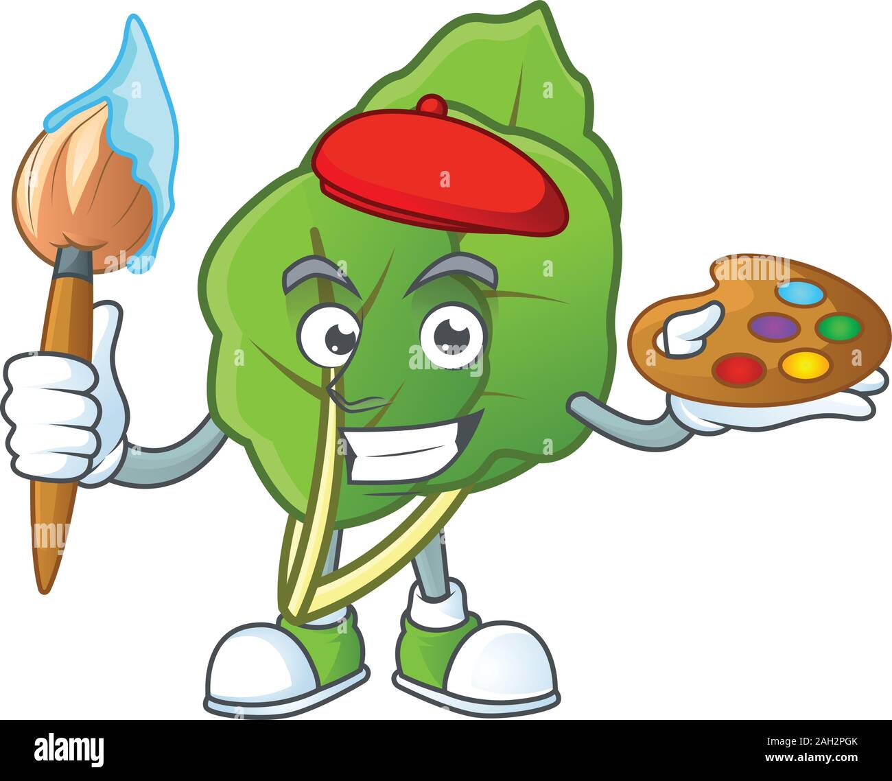 Happy collard greens painter cartoon icon with brush Stock Vector Image ...