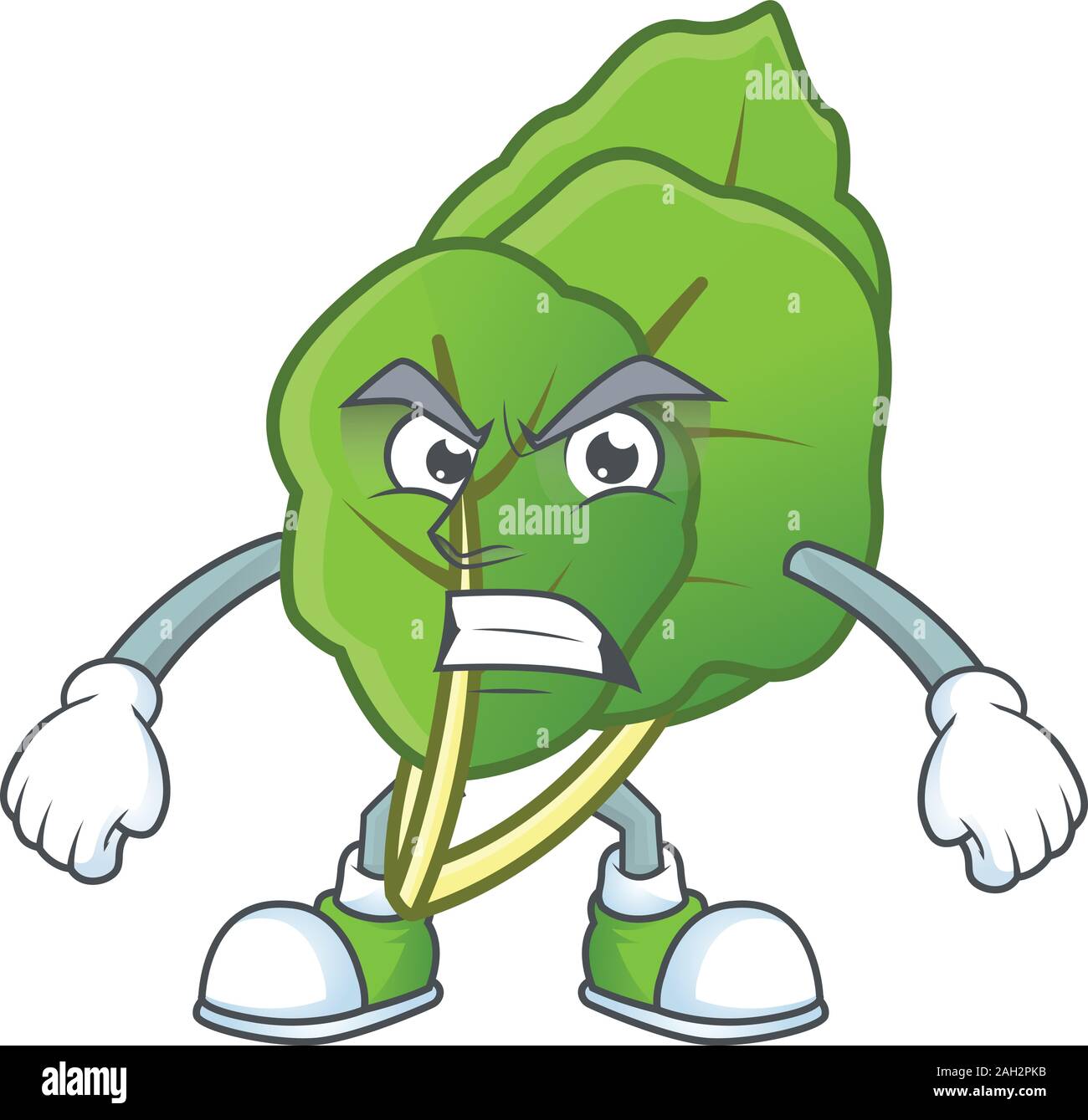 Picture of collard greens cartoon character with angry face Stock